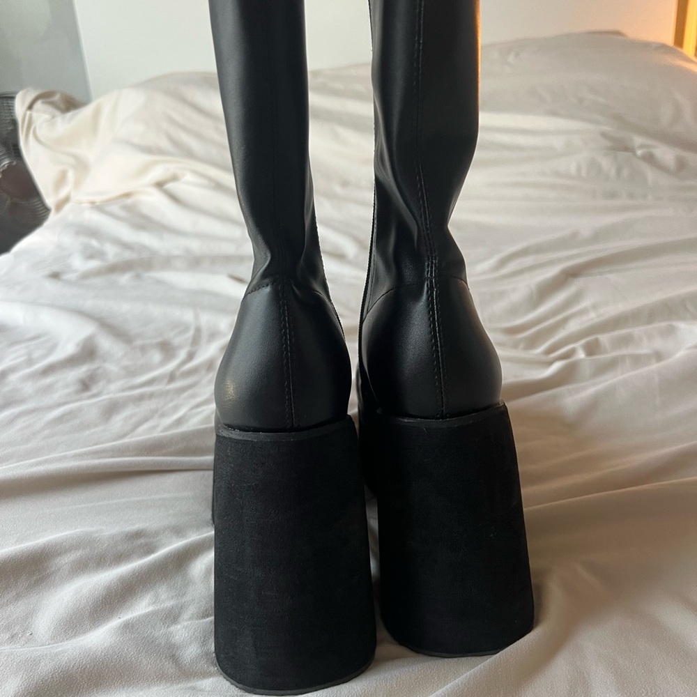 Women's Black Platform Block Heel Boots - Picture 6 of 7